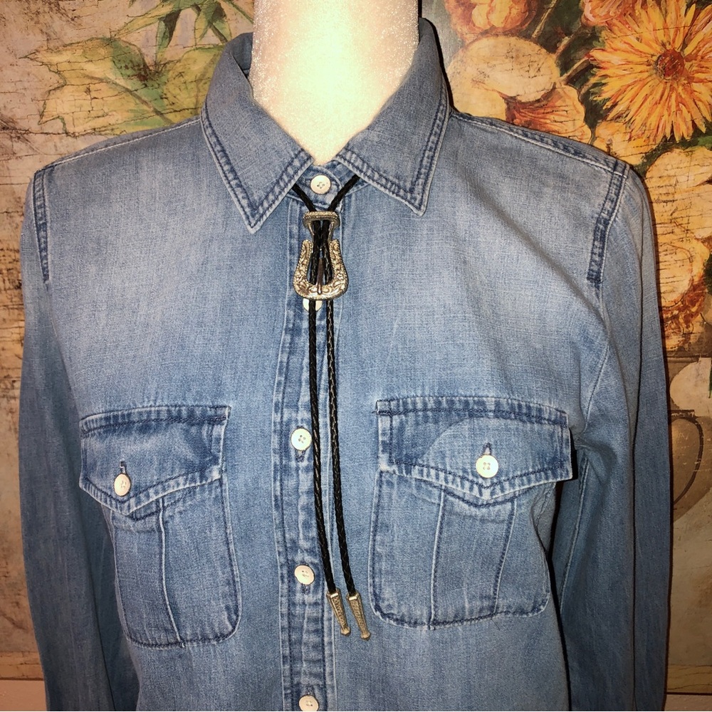 Western Silver Buckle & Keeper Bolo Tie on Black Leather Cord